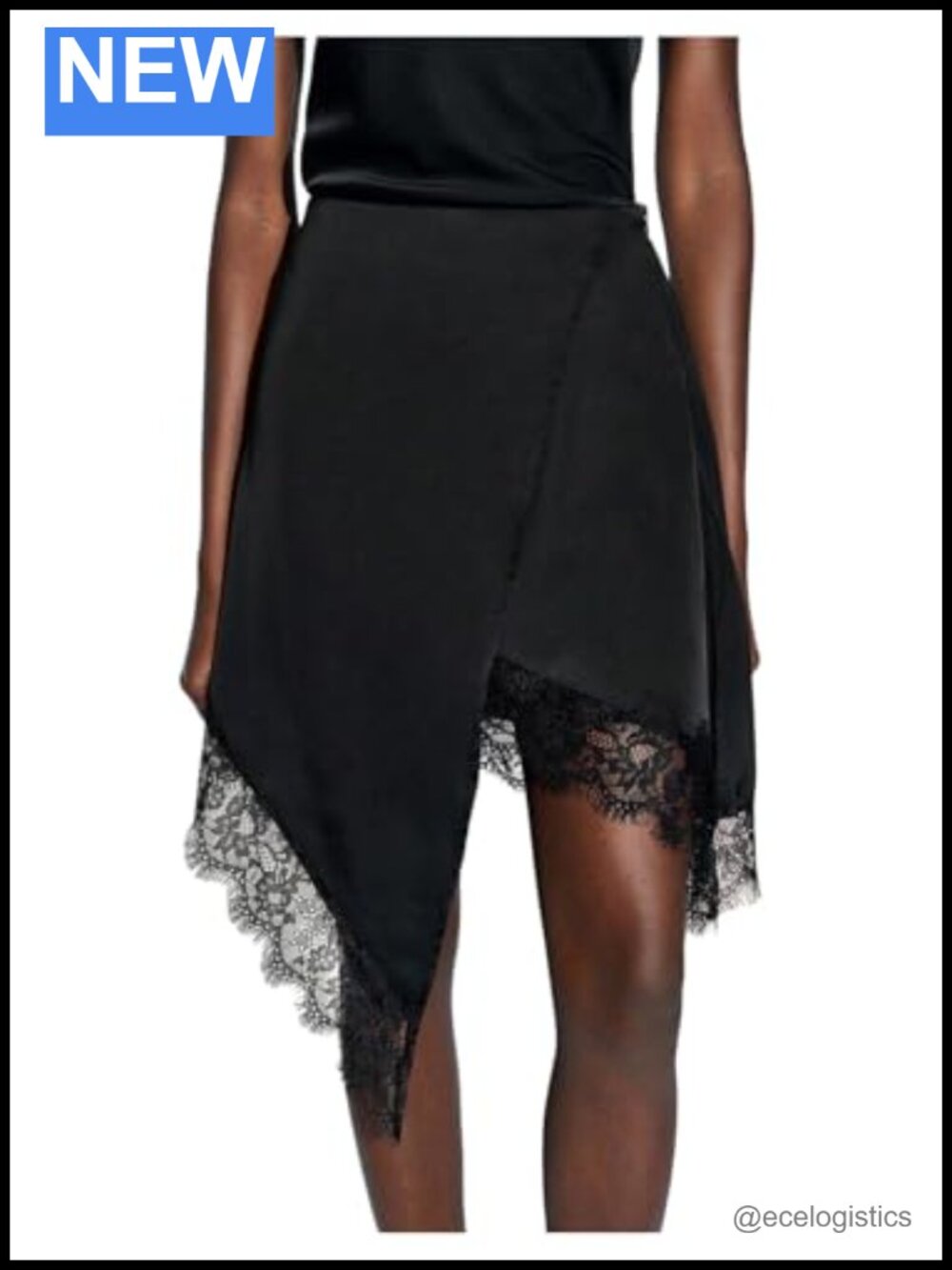 Satin Lace Asymmetrical High Rise Women's Skirt